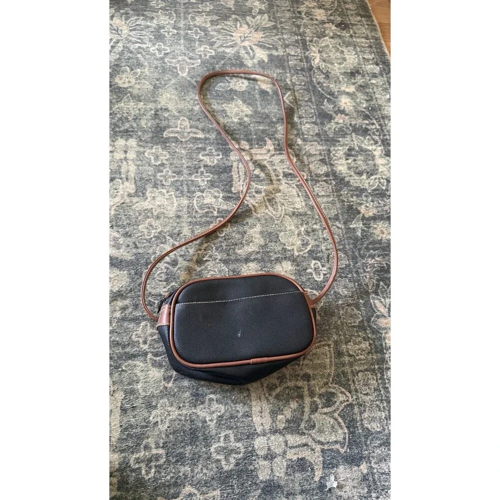 VTG The Original Arizona Jean Company Black Crossbody Bag Purse Tan Brown Trim